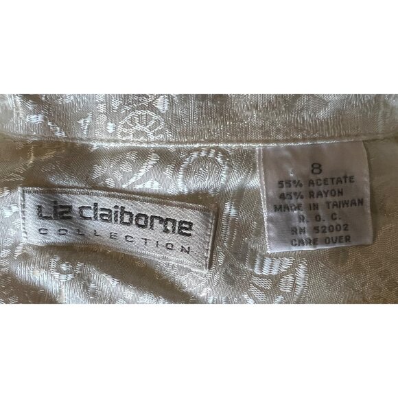 Liz Claiborne Vintage Pleated Front Collared Silky Blouse Sz 8 (Medium) Off Whit - Picture 3 of 16